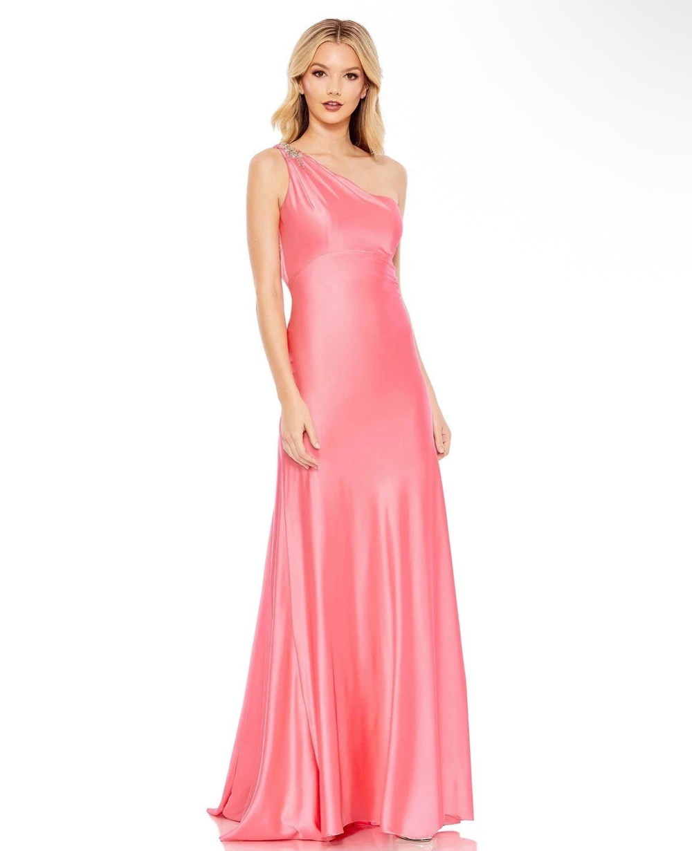 Mac Duggal 680461 One Shoulder Beaded Charmeuse Gown In Pink Women’s Size 6 $298